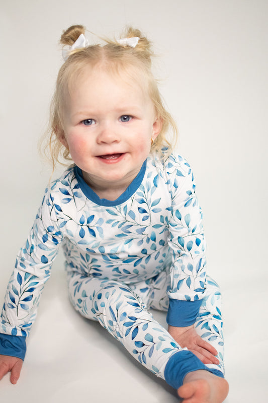 Dusty Blue Floral Two-Piece Pajama Set