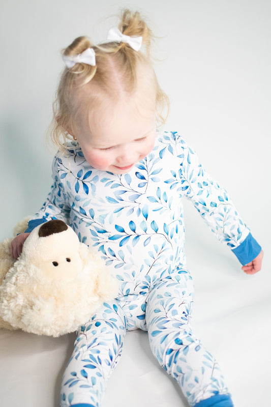 Dusty Blue Floral Two-Piece Pajama Set